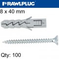 EXPANSION PLUG FIX 8X40MM WITH SCREW 100PSC PER TUB